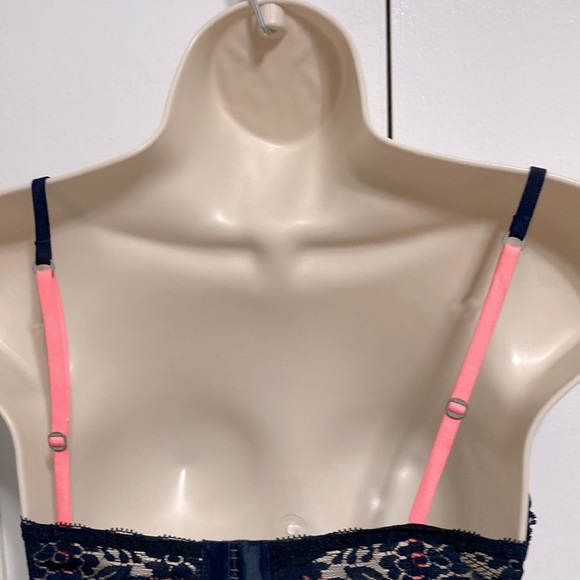 GILLY HICKS Floral Flowers Padded Push up Plunge Bra Navy Blue Pink Orange 34b - Picture 6 of 15